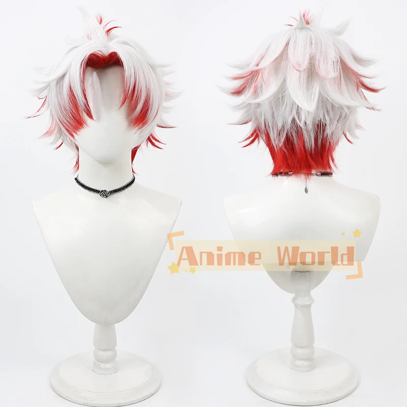 New Game Wuthering Waves Scar Cosplay Wig Short White Red Heat Resistant Synthetic Hair Halloween Party Role Play Carnival