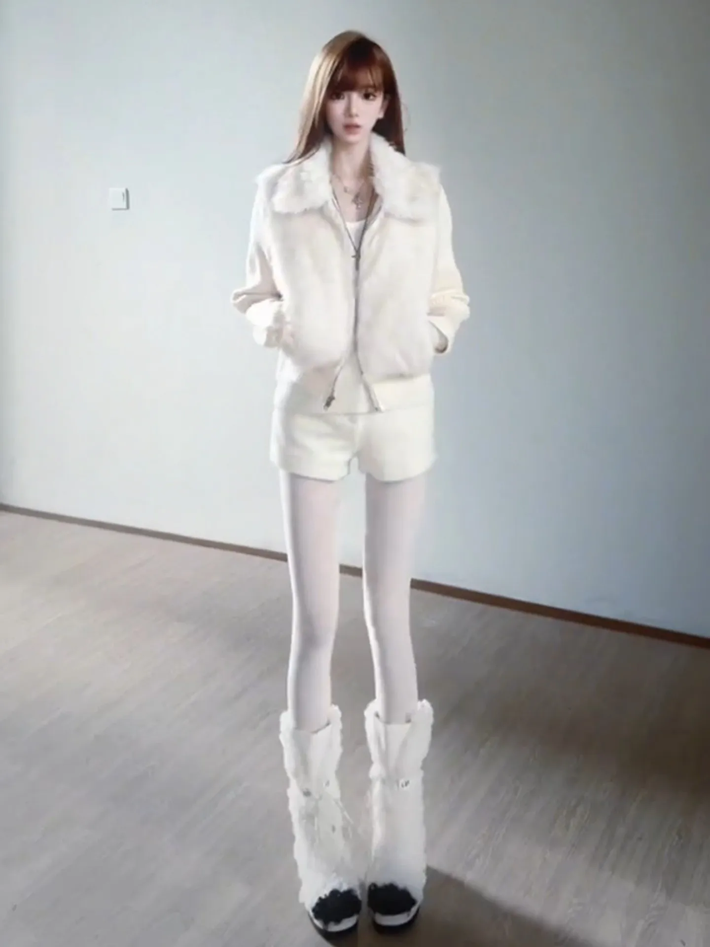 

Утепленный вязаный жилет с меховым воротником на молнии для женщин, осенне-зимняя верхняя одежда, белый пушистый укороченный кардиган с вставками