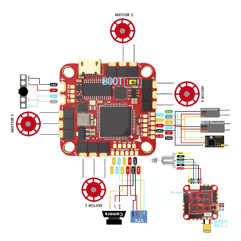 HAKRC F722 AIO Flight Controller Built-In 40A ESC STM32F722RET6 MPU6000 AT7456E OSD Barometer 5V/3A BEC Dual USB for FPV Droe