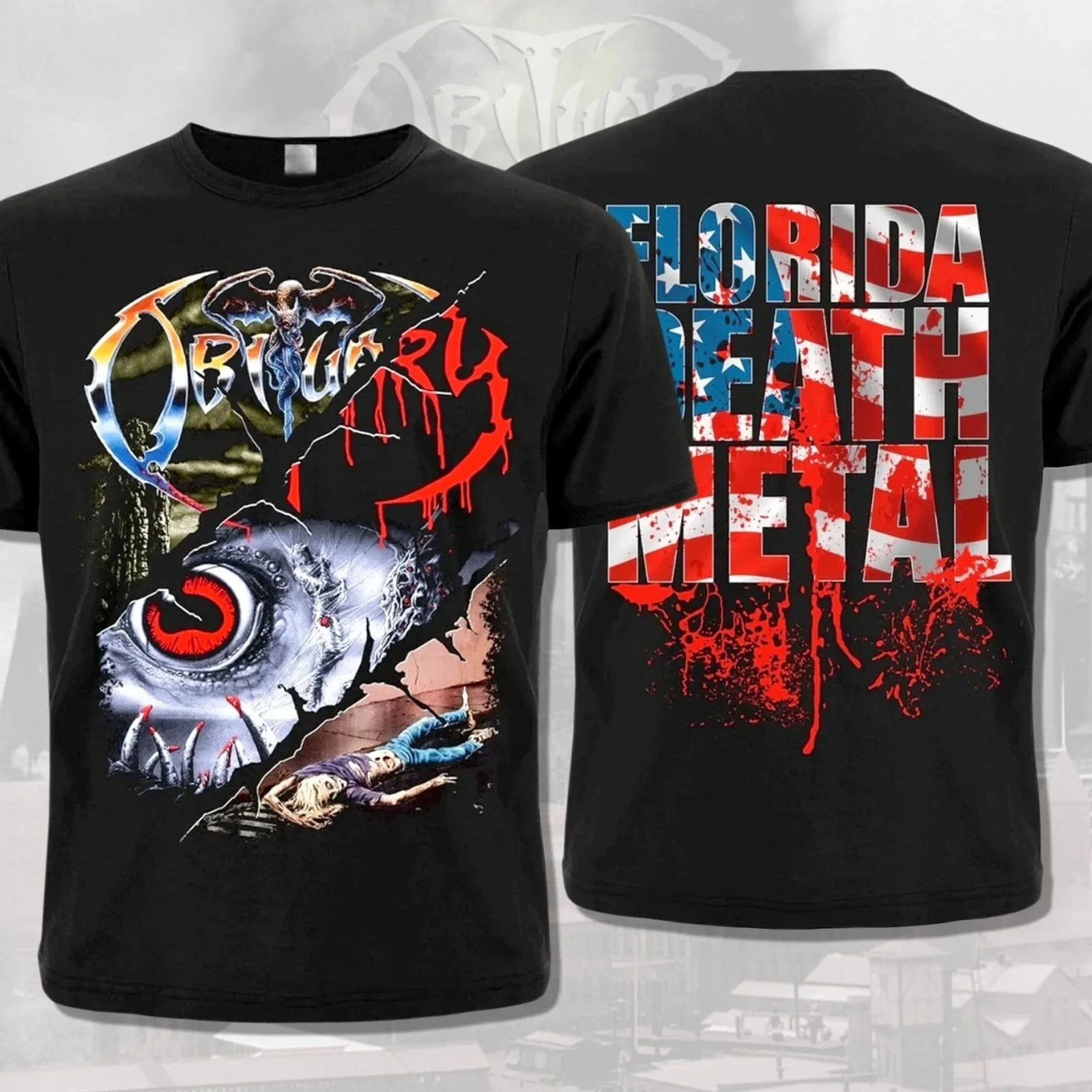 

Obituary Black T-Shirt Florida 3 Death Metal Printed Short-sleeved Gothic Retro Cotton T-shirt Casual Loose Streetwear Unisex