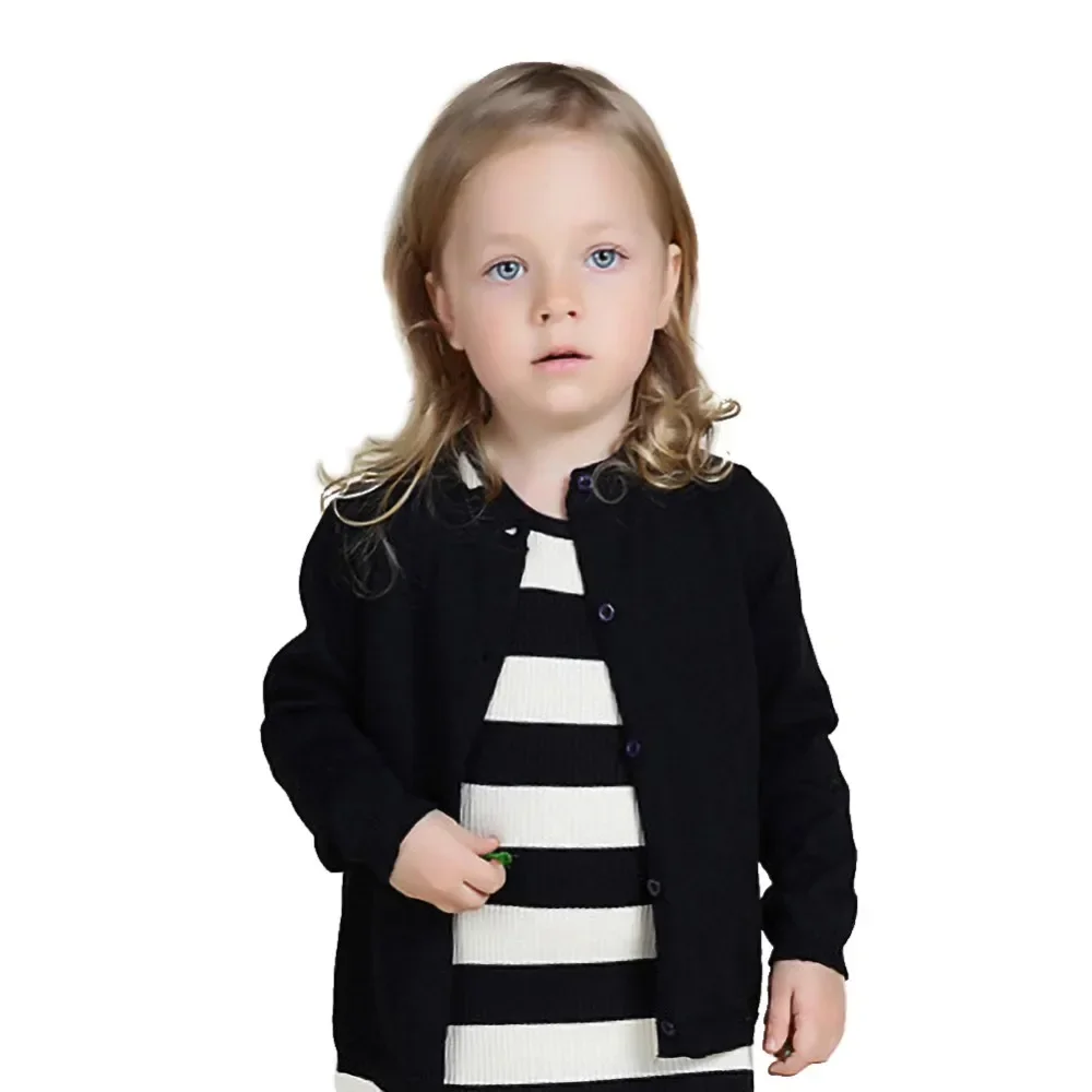 Camisola de algodão com gola O infantil, casaco de malha Cardigans monocromático, suéteres de malha, roupas, meninos, meninas, crianças, bebê, primavera, outono