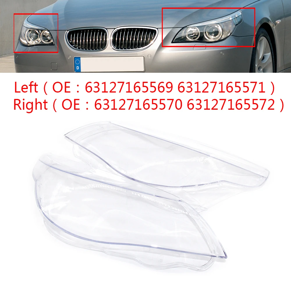 2pcs For BMW 5 Series E60 E61 2003-2007 Headlight Lens Cover Left Right 63127165569 63127165570 Accessories