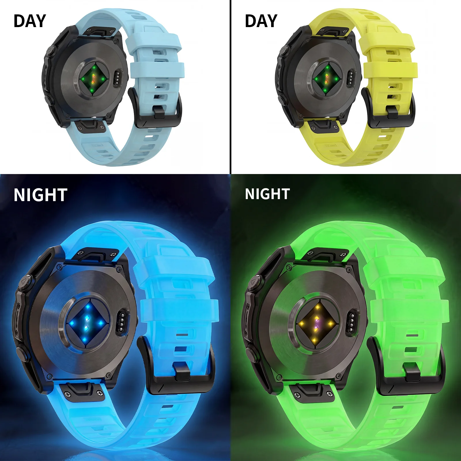 2PC,For Garmin Fenix 6/6X/7X/Fenix 8 (51/47mm), Fenix 5X/5X Plus/6X/Enduro 3 QuickFit 22mm 26mm Luminous Silicone Strap