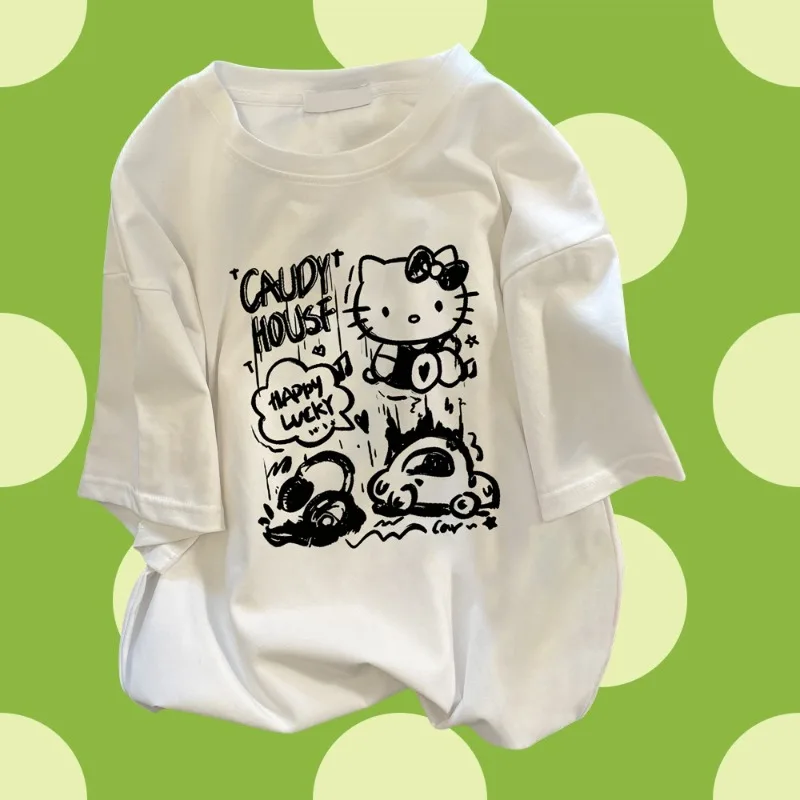 

MOTO-Hello Kitty 3D printed T-shirt casual short sleeved top for women loose fit summer women's clothing adult size