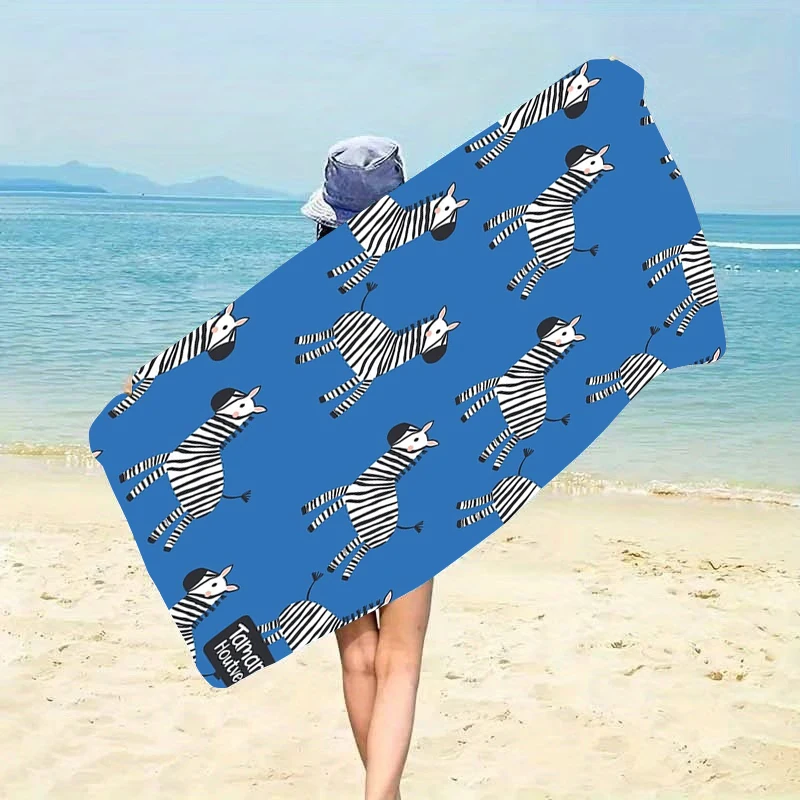 Zebra Print Pattern Beach Towel Blue Background Animal Kingdom Design Large Soft Microfiber Bath Blanket view 2