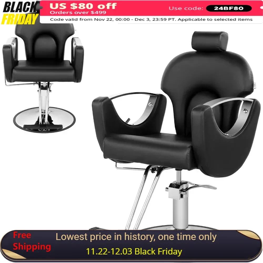 Barber Chair, 360° Swivel Adjustable Headrest Hydraulic Hair Chairs, Reclining Stylist Chairs Salon Chair