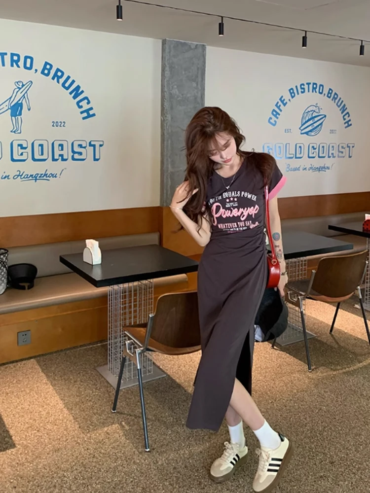 Ey round Ne imprimé T-shirt Dr femmes minceur décontracté tricoté jupe longue été Faion trajet Sle a-ligne Dr