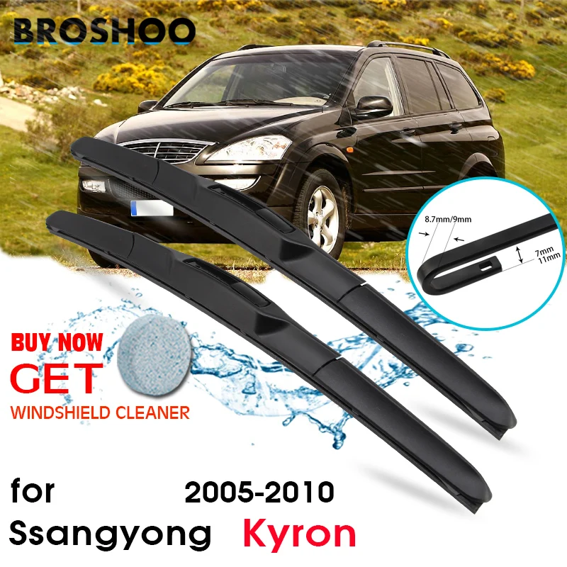 

BROSHOO Car Windscreen Wiper Blades Natural Rubber For Ssangyong Kyron 2005 2006 2007 2008 2009 2010 Fit Standard Hook Arm