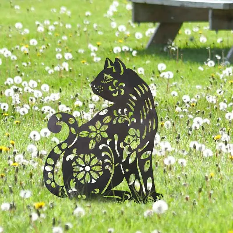 Metal Paint Creative Garden Wrought Iron Landscape Decoration Garden Insert Hollow Cat Hollow Rabbit