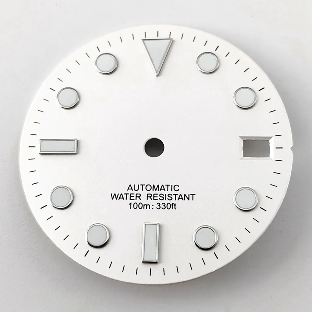 28.5 مللي متر قرص ساعة معقمة مع تاريخ ويندوز أخضر مضيء مناسب NH35 NH36 ساعات ملحقات الحركة الأوتوماتيكية