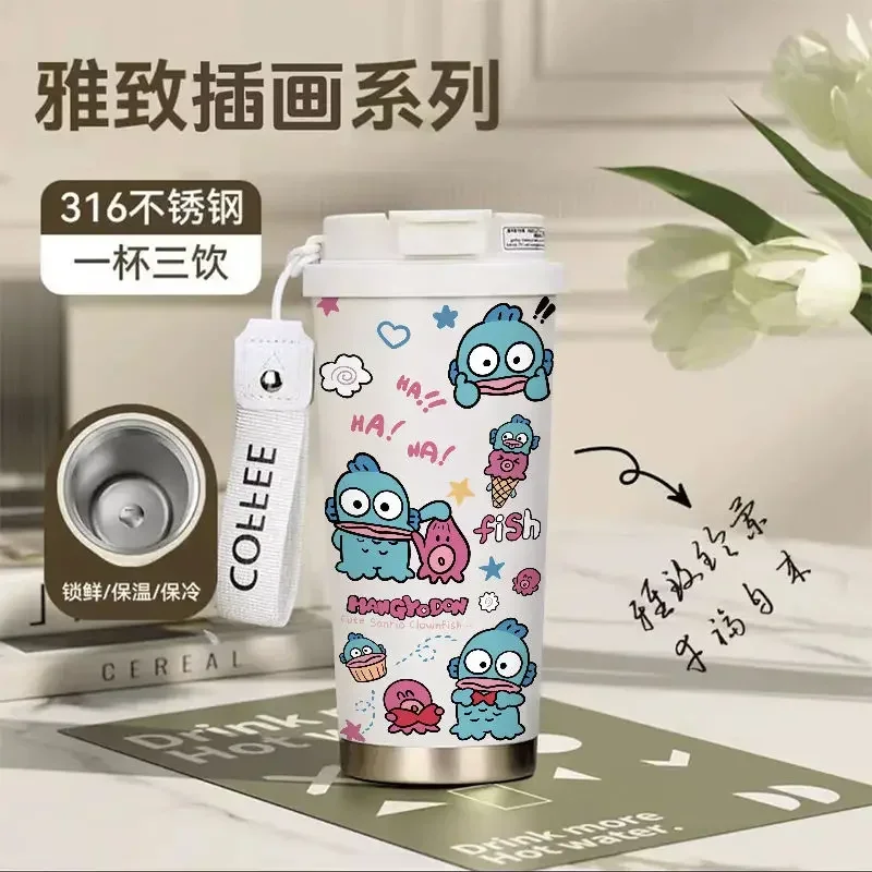 Sweet Hangyodon Anime Sanrio Ins Students Large Capacity Coffee Water Cup Cute Cartoon Kawaii Thermos Cup Gifts for Kids