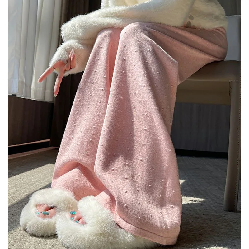 

Pant Women Wide Leg Long Pants Knit Casual Loose High Waist Straight Trousers Y2k Streetwear Elegant Work Solid Autumn Winter
