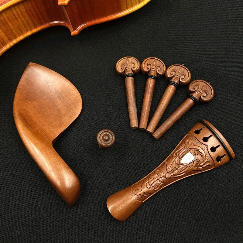 Carved patterns jujube wood 1 set violin 4/4 parts fittings,Tailpiece+Tuning pegs+Endpins+Chin rest/Chin Holder
