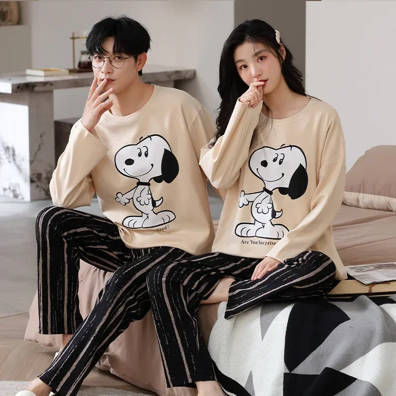 

Snoopy Spring and Autumn Couple Pajamas Cartoon Long Sleeve Pants Boys girl nightwear Fashion Home Clothes sleepwear