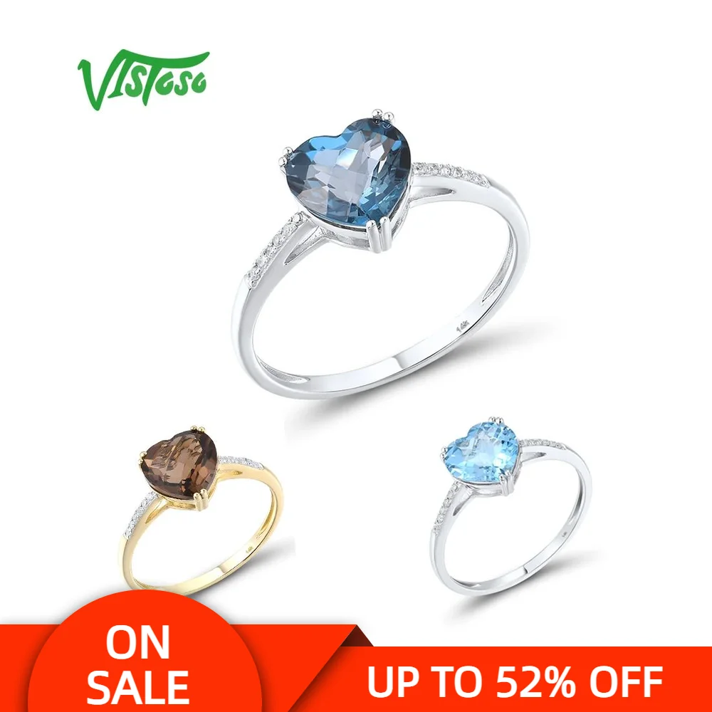 

VISTOSO Pure14K 585 White Gold Ring For Women Sparkling Diamond Limpid Sky Blue Topaz Anniversary Classic Fine Jewelry