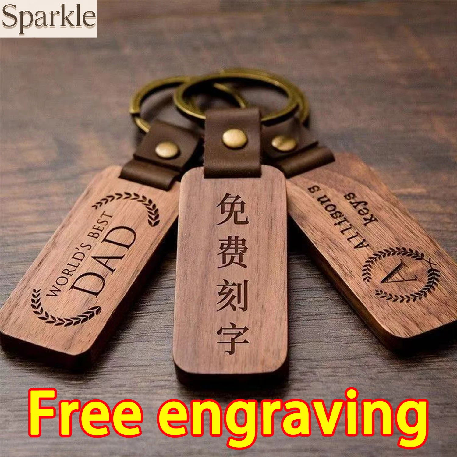 1PCS Free Custom Solid Wood Square Tag Key Chains Wooden Leather Car Keychain Accessories Fashion Bag Pendant Blank Wooden Card