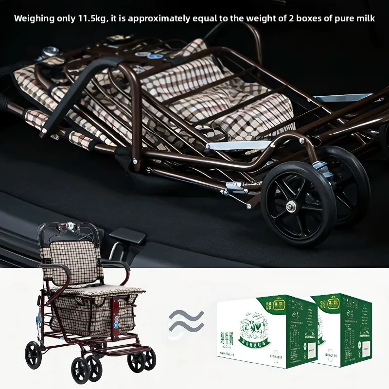 Elderly Shopping Cart Dual Brake Antislip Rollator Walker Trolley Comfortable Seat Stable Heavy-Duty Pushcart Convenient Grocery