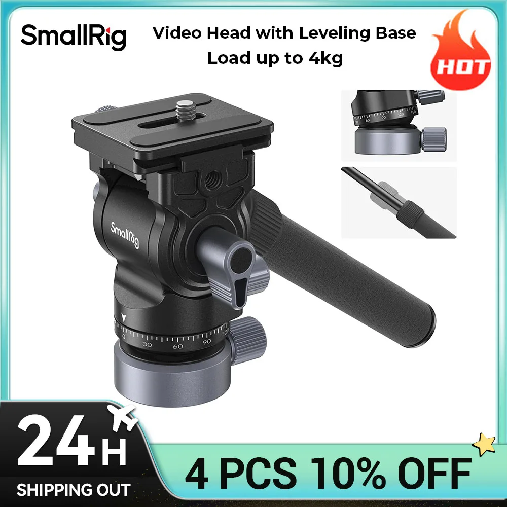 SmallRig Video Head with Leveling Base with Quick Release Plate for Arca Swiss and Adjustable Handle for DSLR Cameras Load 4Kg