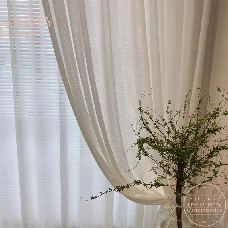 

Herringbone Thermal Insulated Sheer Curtains for Living Room Balcony Sunscreen Light Filtering Luxury Drift Window Drapes Drapes