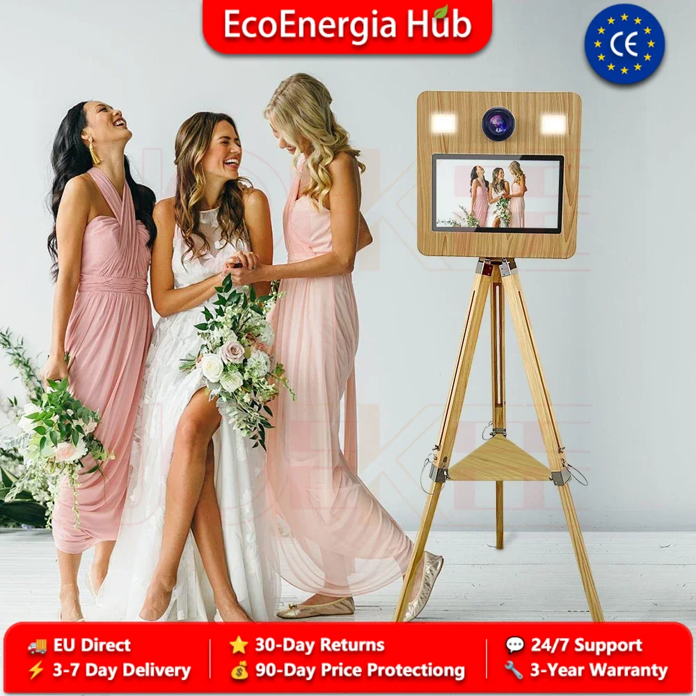 Machine à selfie en bois avec écran tactile de 15,6 pouces, photomaton DSLR portable pour fêtes, mariages et événements