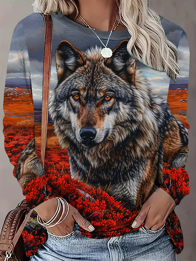 

New 3D Rabbit Print Women's Fashionable T-shirt Winter And Autumn Warm-up Women's Long-sleeved Top Street And Urban Warm T-shirt