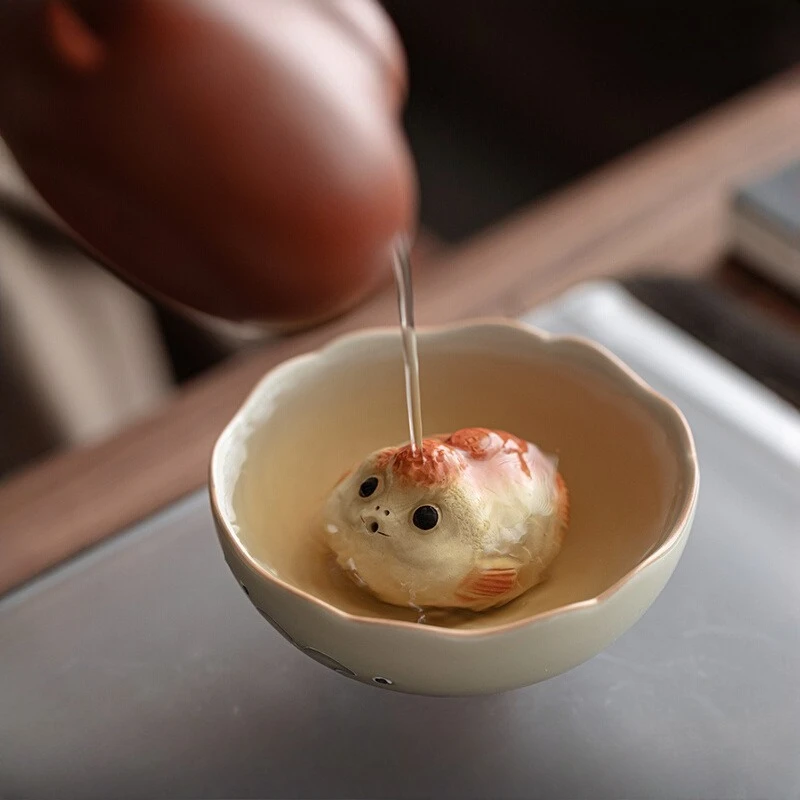 Purple Clay Tea Pet Bubble-blowing Fish Small Goldfish Exquisite Good Fortune Fish Tea Table Ornaments Teaware Incense Sticks