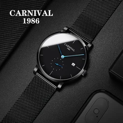 Carnival New Fashion Black Automatic Watch Men Sapphire Men Top Brand Luxury Watch Waterproof Calendar Men Mechanical Watches