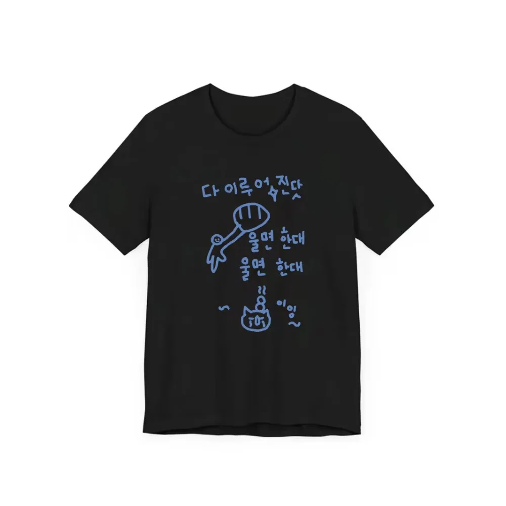 Funny Blue Simple Cat Spoon Cartoon Print Women's T-Shirt 2026 Spring Summer Korean-style New Casual Short Sleeve Daily Wear Top