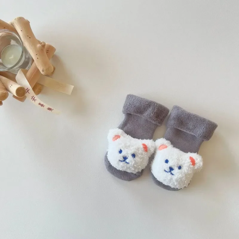 Cartoon Doll Bear Terry Loop Calf Socks for Non-slip Floors Kawaii Autumn Winter Kid Non-slip Floor Sock Warm Baby Sock