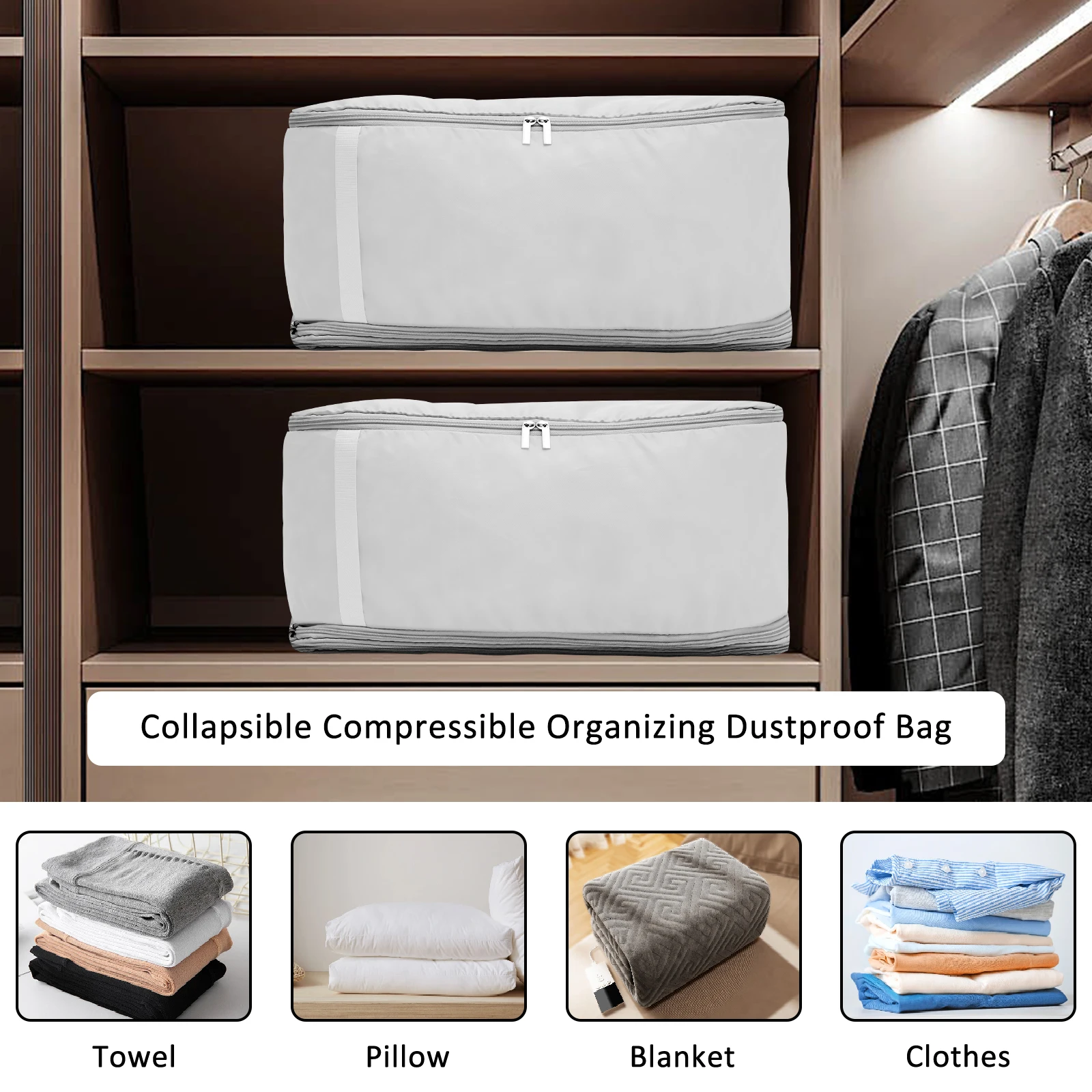 2 قطعة حقيبة تخزين ملابس سعة كبيرة حقيبة ضغط كبيرة ملابس مقاومة للرطوبة حقيبة متحركة منظم متعدد الوظائف