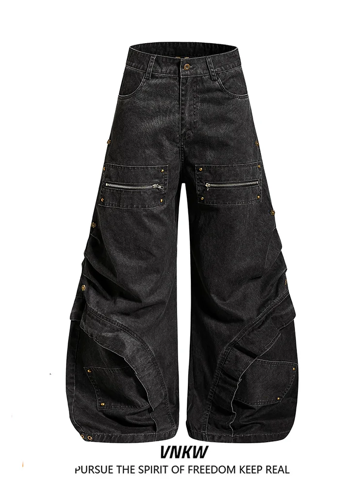 

Cleanfit Casual Loose Wide Leg Jeans Men's Women's Multi-Pocket Zipper Denim Pants Commuter Versatile Straight Tube Trousers