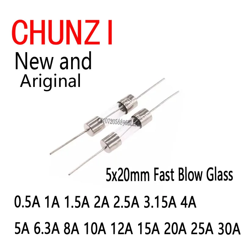 100pcs10Values*10pcs 5x20mm Fast Blow Glass Fuse Kit Assorted 0.2A 0.5A 1A 2A 3A 5A 6A 8A 10A 15A Tube Fuses for Car Electronics