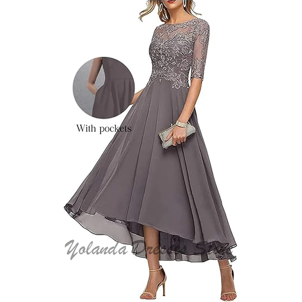 Customized Mother of The Bride Dresses for Wedding 3/4 Sleeve Tea Length Beaded Formal Evening Lace Appliques Prom Dress Lace Up