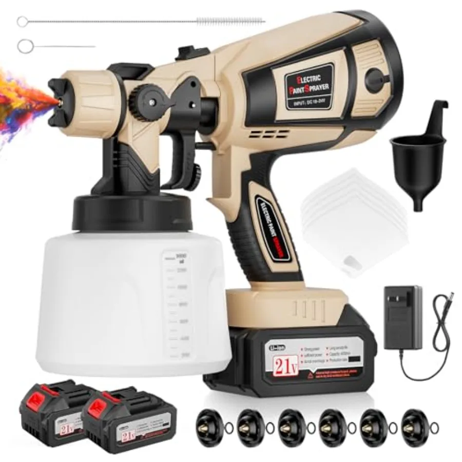 

Paint Sprayer 650W Spray Paint Gun with Battery 2 × 4.0mAh and 1400ML Container Easy to Clean and Setup Electric Paint Sprayer