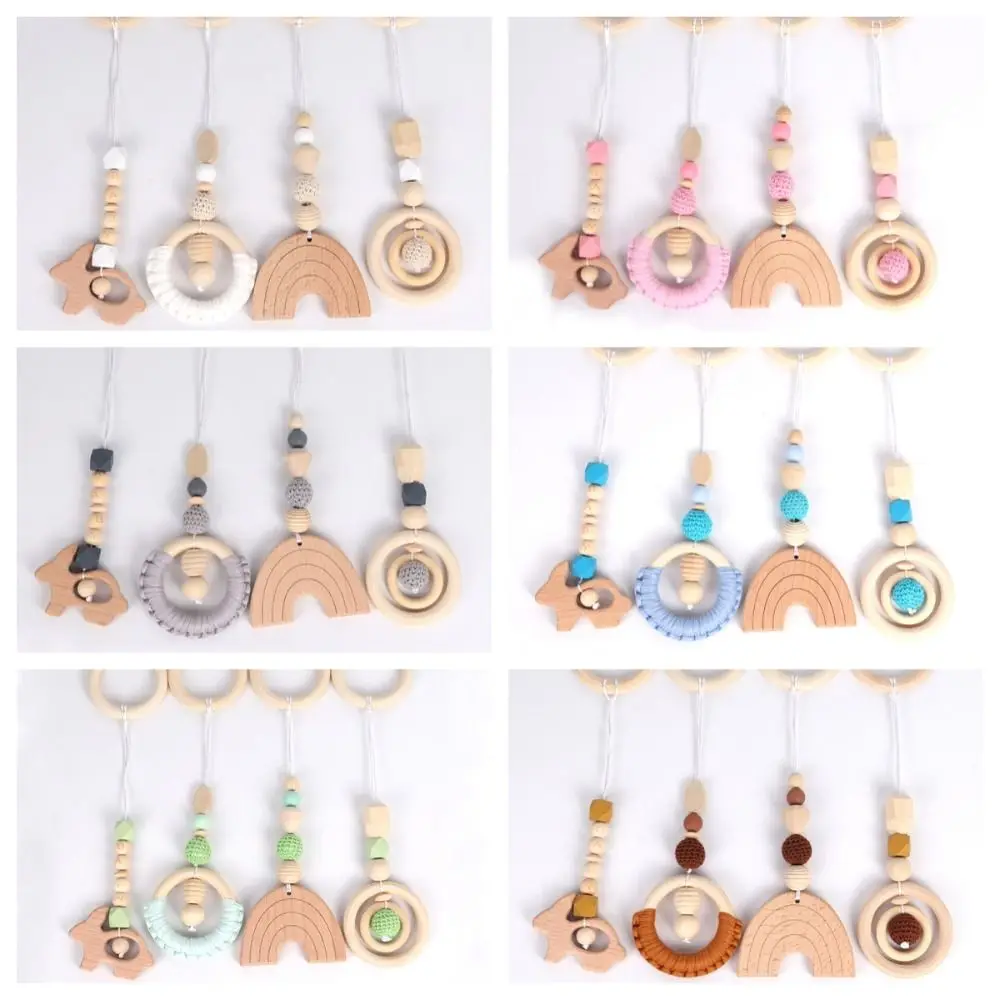 Creative Sensory Wooden Beech Activity Gym Frame Crochet Rabbit Baby Gym Toys Play Frame Bead Baby Crib Hooks Bed Rings
