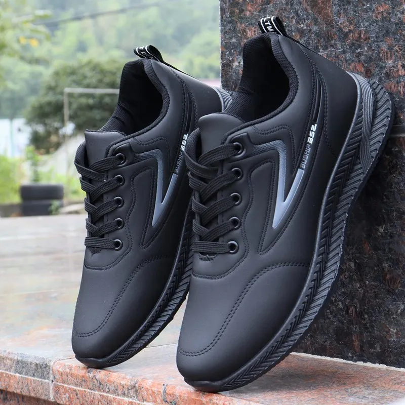 2023Men\'s Autumn Leather Waterproof Sneakers Man Sports Casual Shoes Black Fashion Work Shoes Man Fashion Sneakers Male Footwear