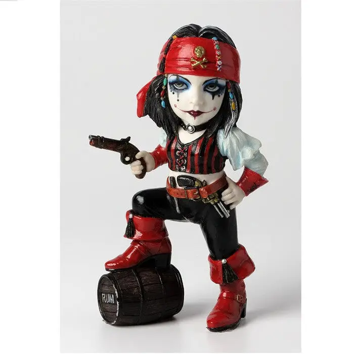 Female Pirate of The Caribbean Resin Figurine Rum Barrel Retro Pirate Girl Halloween Desktop Trendy Craft Collectible Statue