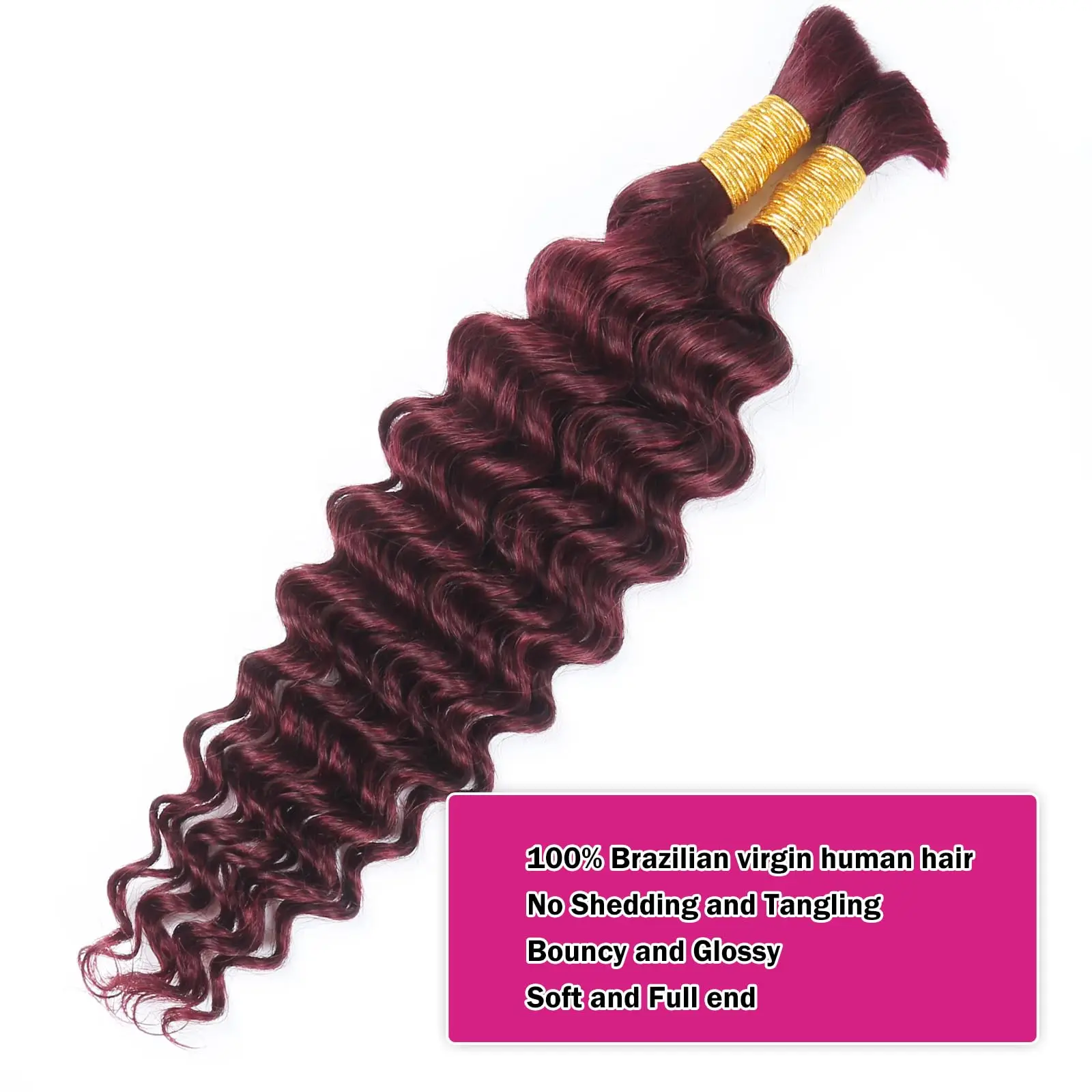 Human Hair Bulk Burgundy Deep Wave Virgin Hair 99J Braiding Hair Bulk No Weft Natural Hair Extension For Braiding