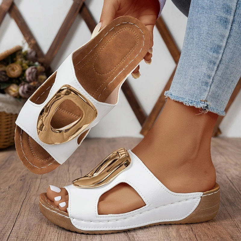 Nuevas Sandalias de Verano para Mujer, Sandalias de Playa de Color Sólido con Punta Redonda y Plataforma, Zapatos Casuales de Diseñador