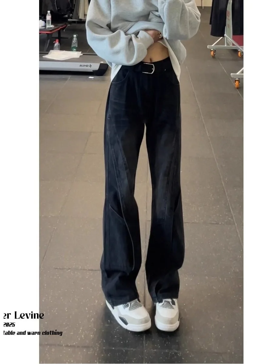 

Мужские прямые джинсы Waed American High Street Vibe, широкие брюки с черными вставками, молодежные, износостойкие, на все сезоны