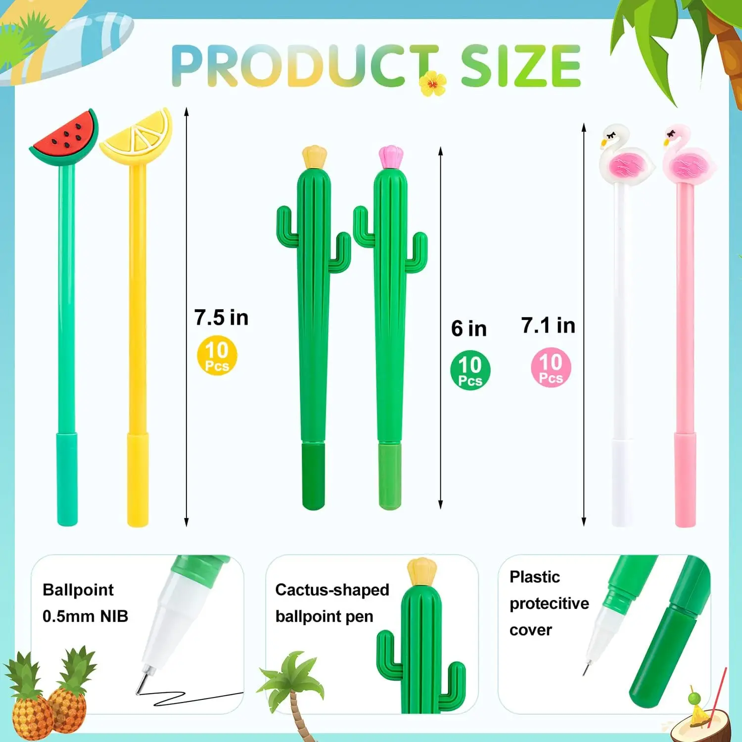 Imagem -03 - Canetas Esferográficas de Tinta Gel Flamingo Fofo Melancia Cacto Limão para Crianças Material Escolar para Estudantes 05 mm 36 Peças