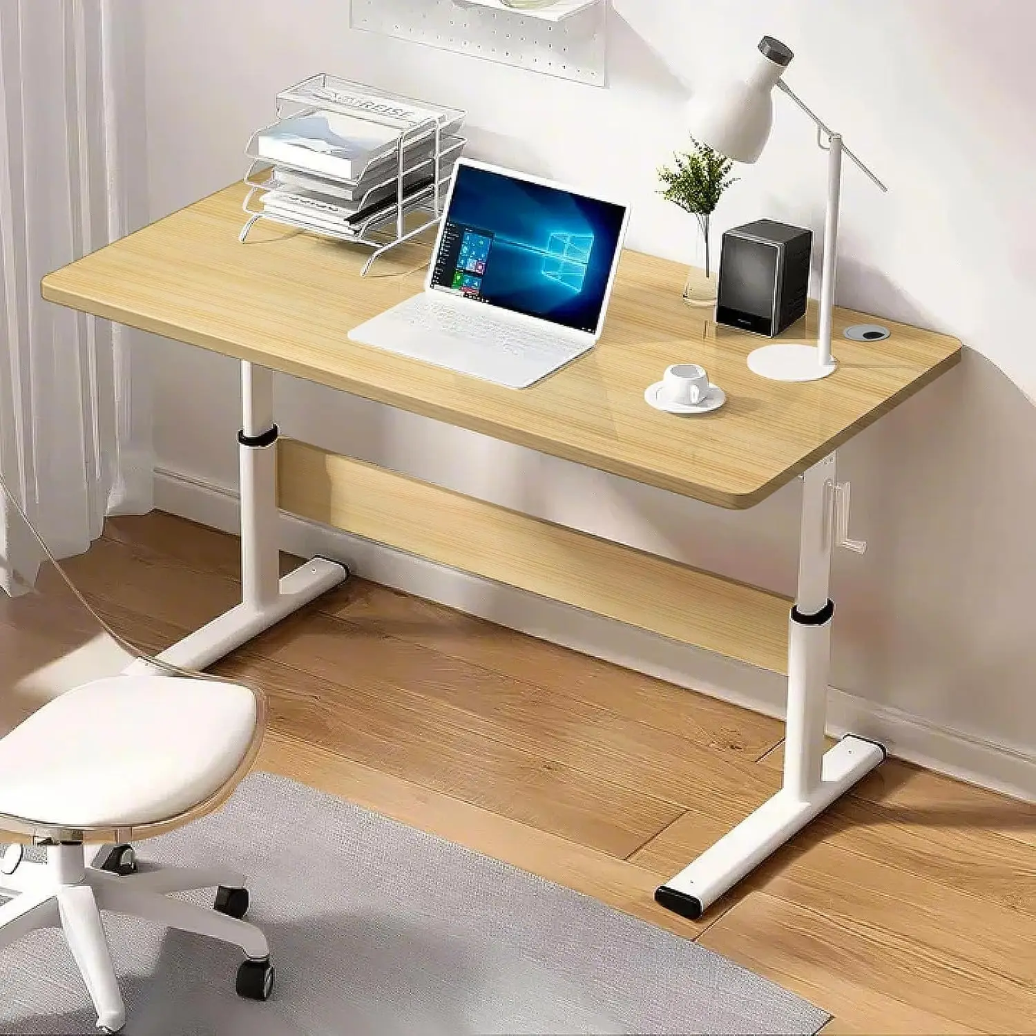 

Manual Adjustable Desk, Height Adjustable Standing Desk, Ergonomic Home Office Computer Workstation Writing Desk for Study Room,