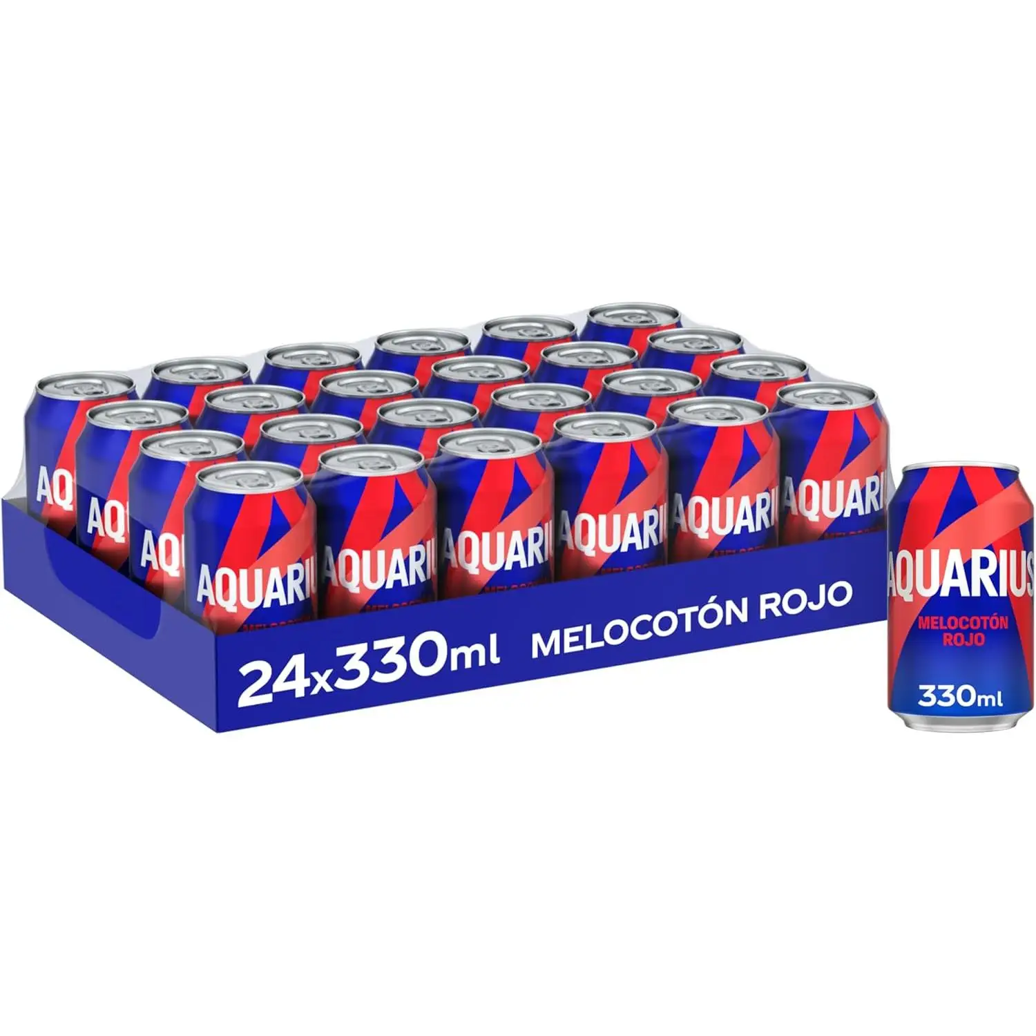 AQUARIUS NACIONAL Melocotón Rojo, Bebida Hidratante con Sales Minerales, Baja en Calorías - Pack 24 Latas de 330ml SABOR AUTENTICO