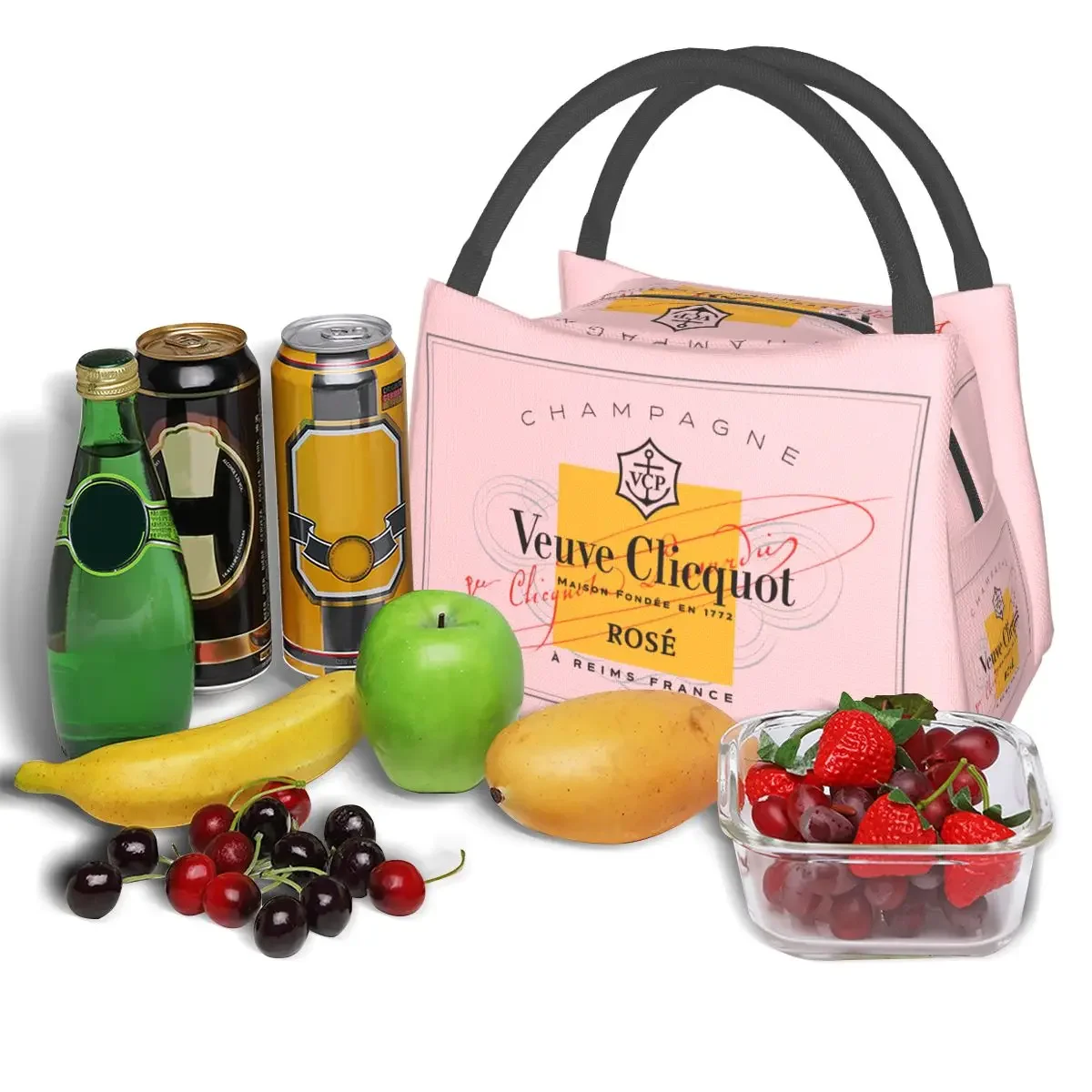 Custom V-Veuvs C-Clicquots Lunch Bag Fashion Portable Zipper Lunch Box Picnic Cooler Bag Fashion Oxford Thermal Tote Handbags