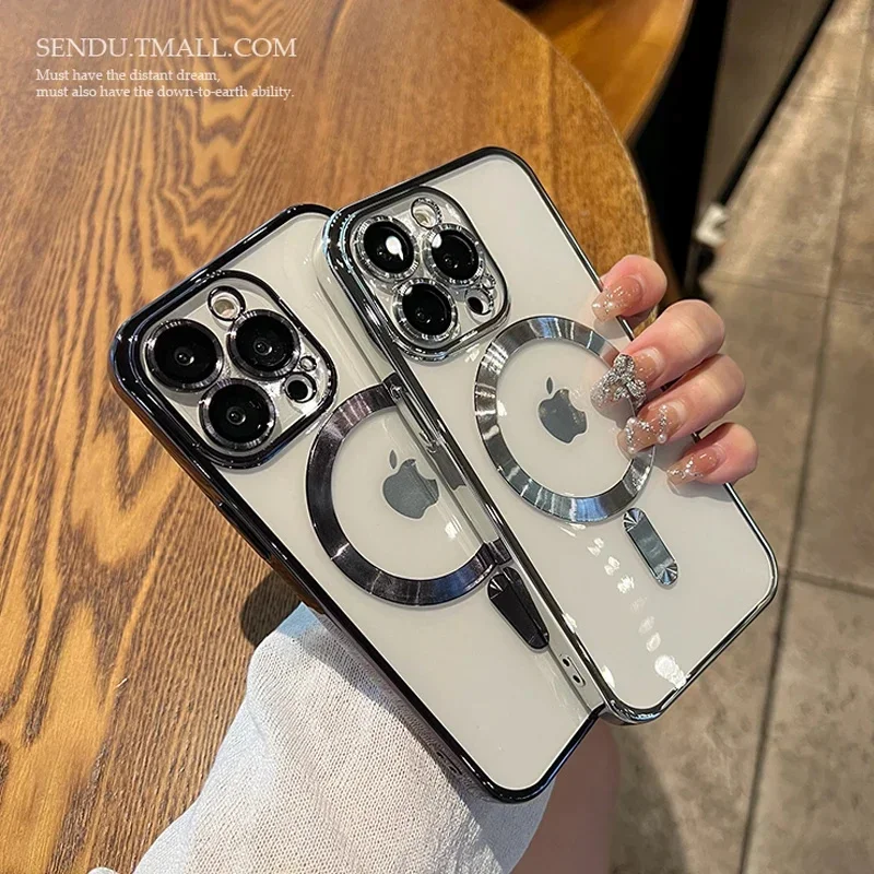 Magnetic Cases For iPhone 17 Air 16 15 14 13 12 11 Pro Max For Magsafe Case Plating Clear Soft Silicone Wireless Charge Cover