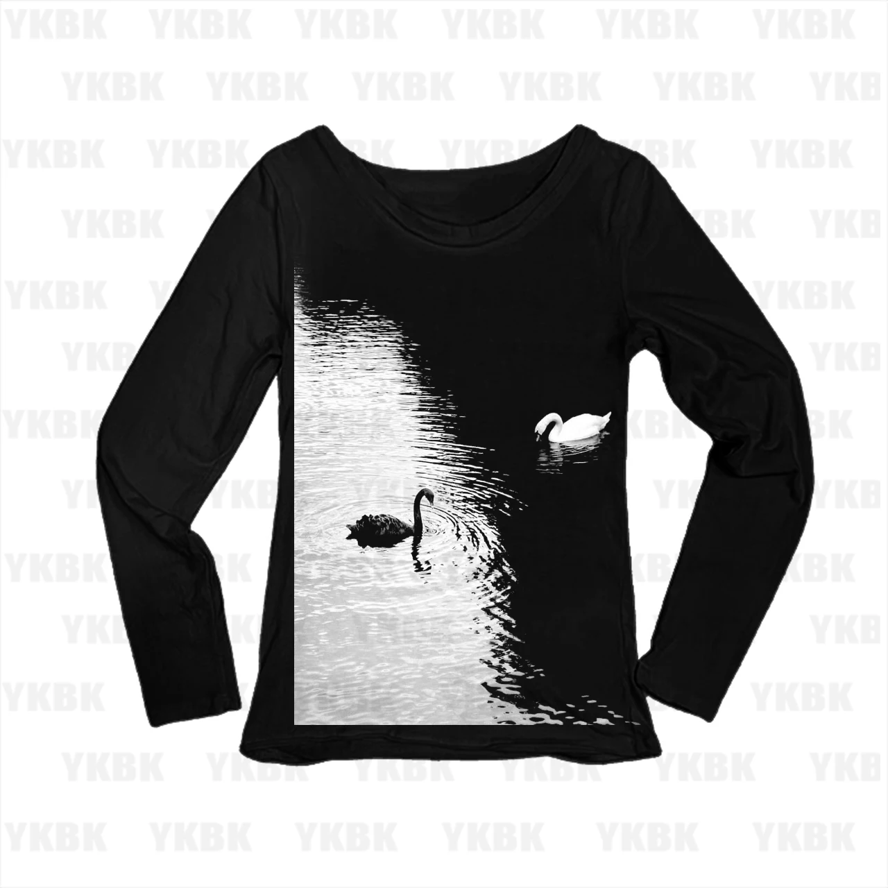 

Vintage T-shirt Graphic Print O Neck Long Sleeve Tee Women Slim Fit Emo 2000s Y2K Streetwear Swan Crop Tops Female
