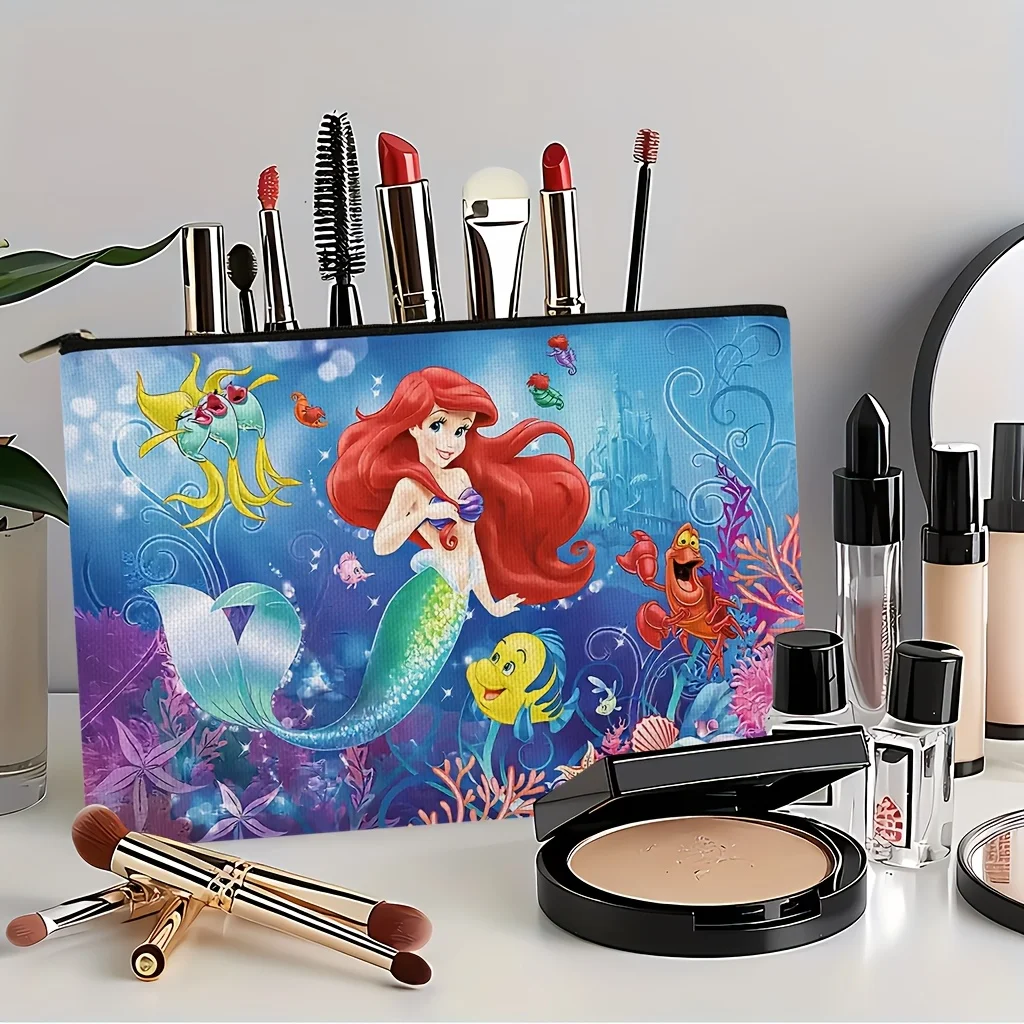 1 unidad de bolsa de cosméticos The Little Mermaid Ariel Underwater Friends, bolsa de maquillaje con cremallera, ideal para guardar cosméticos diarios y para viajar