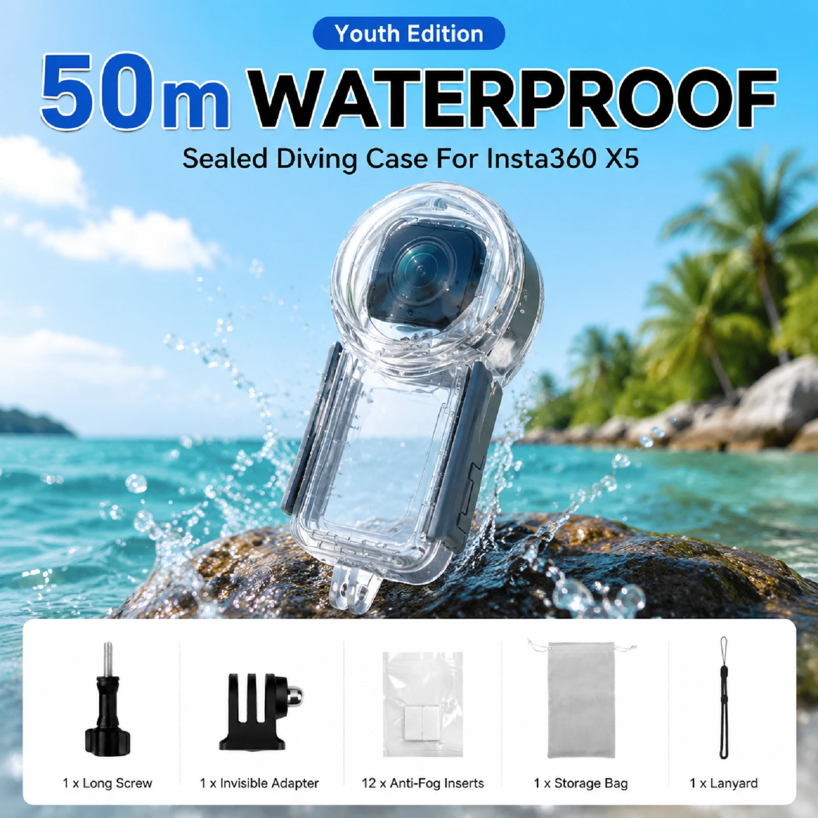 

For Insta 360 X5 Youth Edition Invisible Dive Case Housing Waterproof Underwater Protective Shell For Insta360 X5 Accessories ﻿