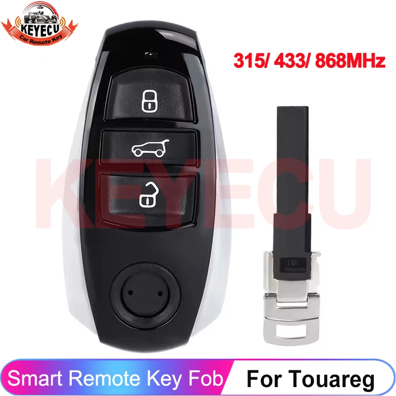 

KEYECU 315/ 433/ 868MHz PCF7945AC Chip For Volkswagen Touareg 2010 2011 2012 2013 2014-2018 3 Buttons Smart Card Remote Key Fob