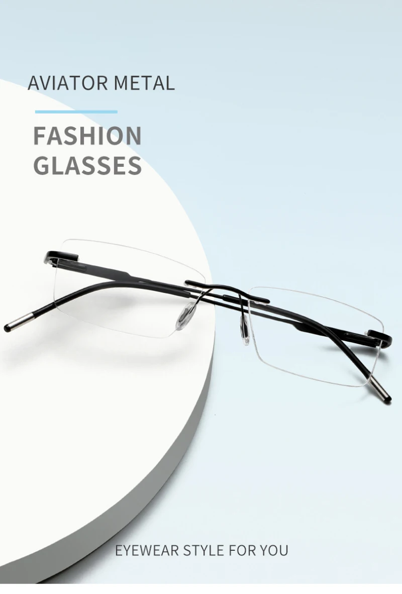 BEMORE Rimless Medical Prescription Eyeglasses For Unisex Men Women Alloy Photochromic Anti Blue Light Optical Glasses